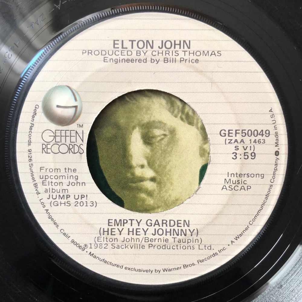 Elton John Empty Garden/Take Me Down To The Ocean Vinyl 45 Record '82